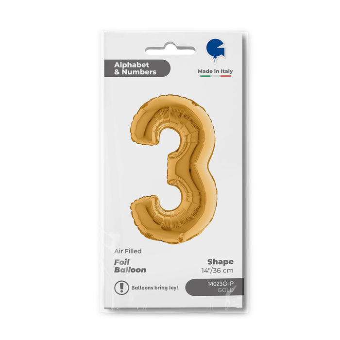 ABC Mini Zahlen Folienballon 14"/36cm | Gold #3