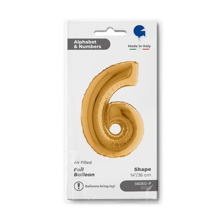 ABC Mini Zahlen Folienballon 14"/36cm | Gold #6