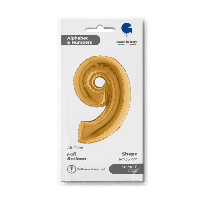 ABC Mini Zahlen Folienballon 14"/36cm | Gold #9