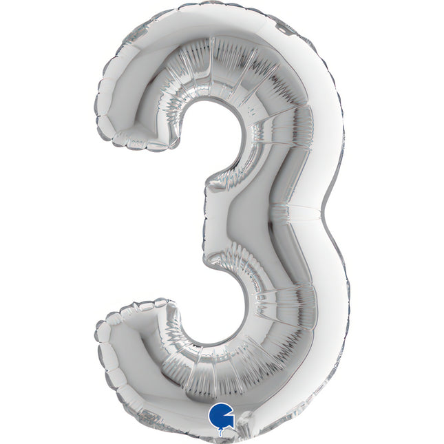 ABC Mini Zahlen Folienballon 14"/36cm | Silber #3
