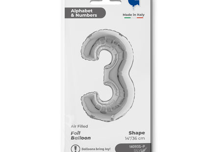 ABC Mini Zahlen Folienballon 14"/36cm | Silber #3