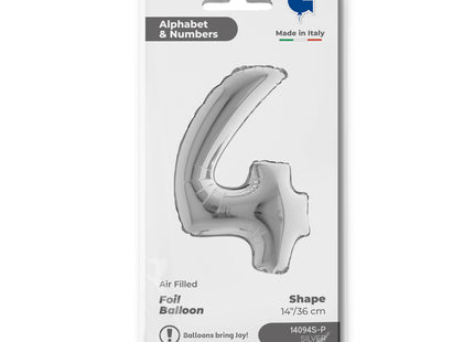 ABC Mini Zahlen Folienballon 14"/36cm | Silber #4