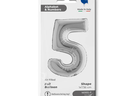 ABC Mini Zahlen Folienballon 14"/36cm | Silber #5