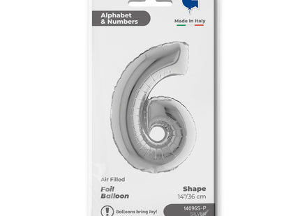 ABC Mini Zahlen Folienballon 14"/36cm | Silber #6