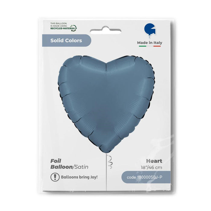 18"/Ø46cm Herz Folienballon  Uni | Blue Jeans Satin