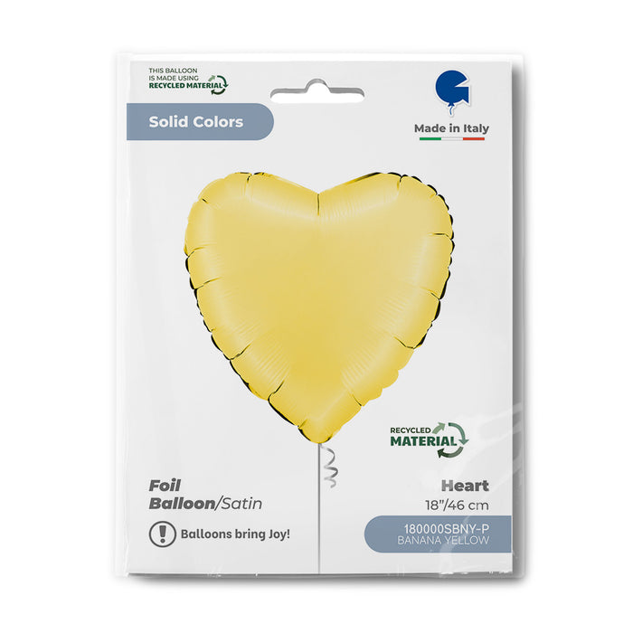 ABC18 Herz Folienballon Uni | Ø 46 cm Satin Banana Yellow