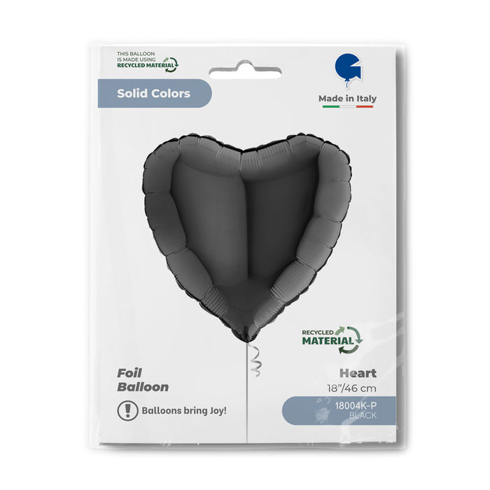 ABC18 Herz Folienballon Uni | Ø 46 cm Schwarz
