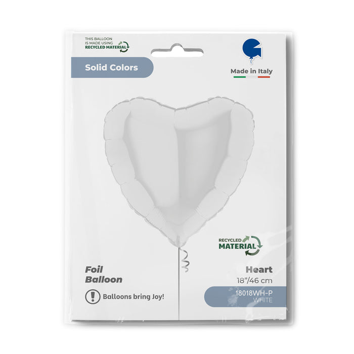 ABC18 Herz Folienballon Uni | Ø 46 cm Weiß