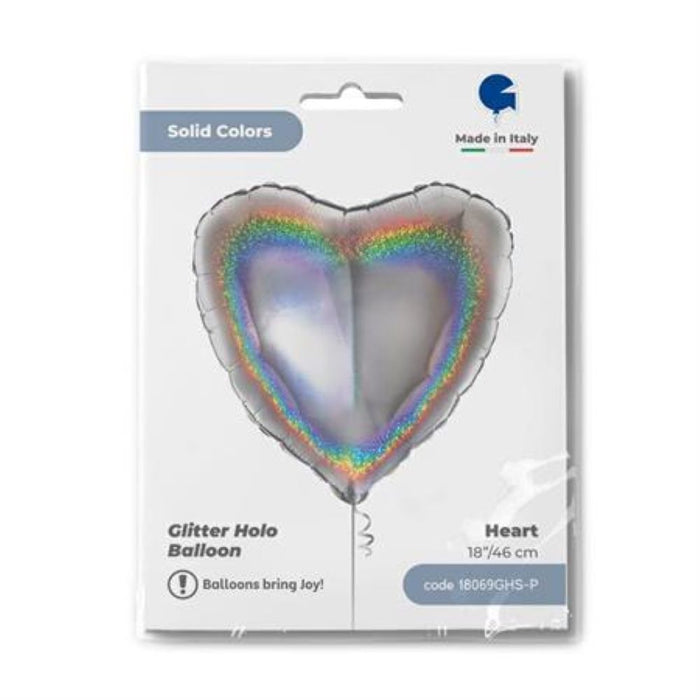 ABC18 Herz Folienballon Uni | Ø 46 cm Holo Silber