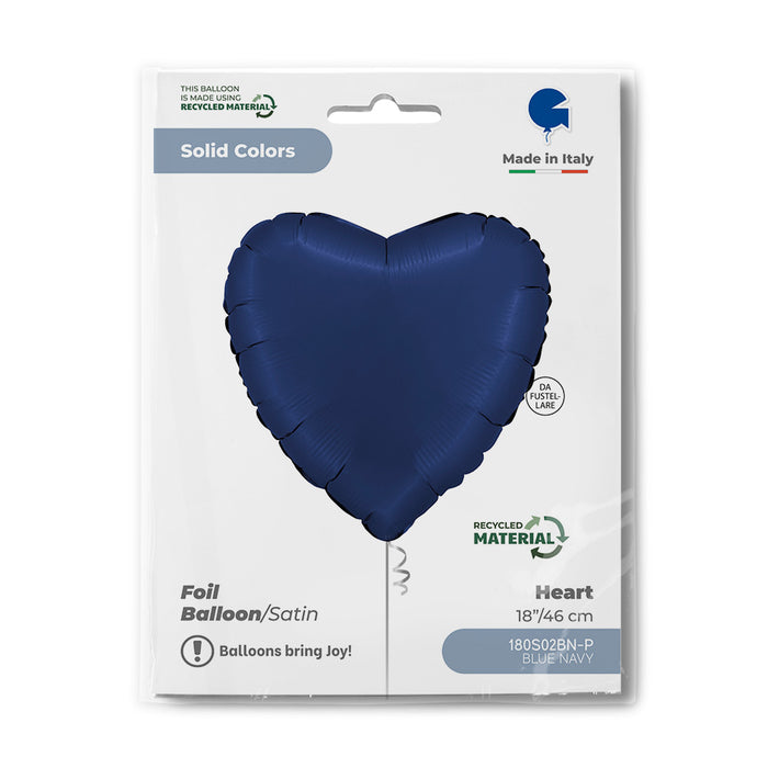 ABC18 Herz Folienballon Uni | Ø 46 cm Satin Blue Navy
