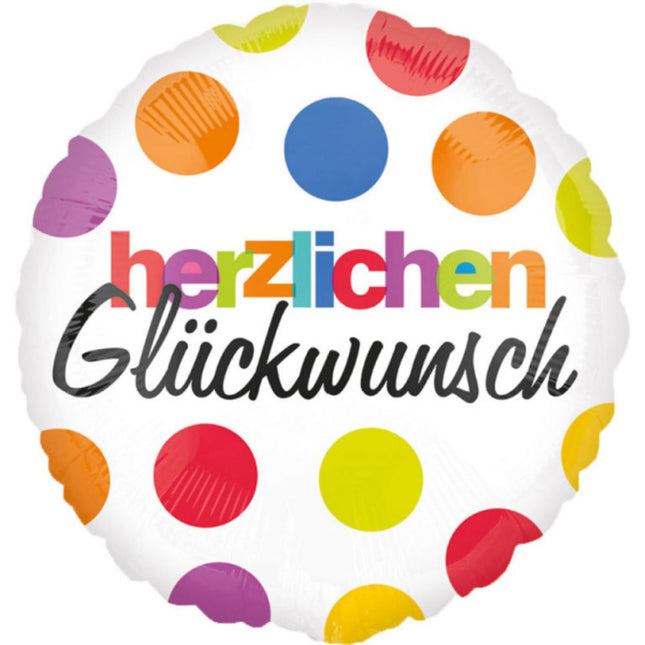 Folienballon ABC18 "herzlichen Glückwunsch" Bunt Rund | 43cm Ø