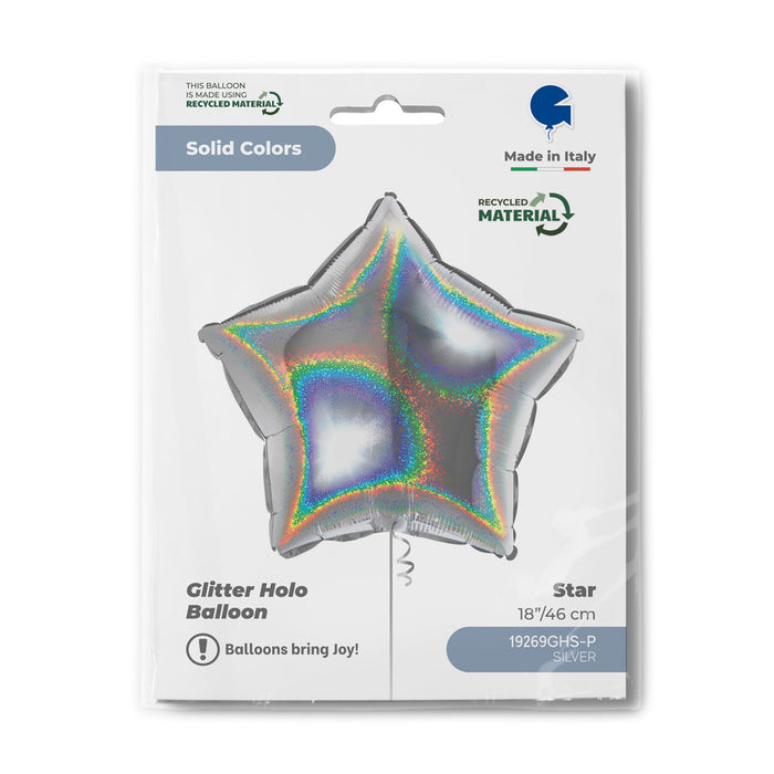 ABC18 Stern Folienballon Uni | Ø 46 cm Silber Holo