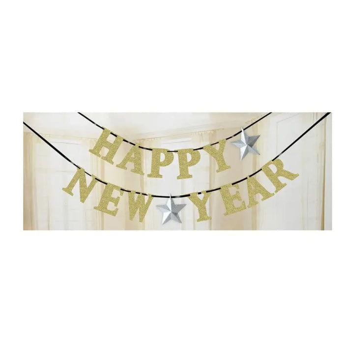 Buchstabengirlande "Happy New Year" | Gold Silber 360x12,7 cm