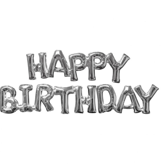 Folienballon Super Shape "Happy Birthday" | Silber