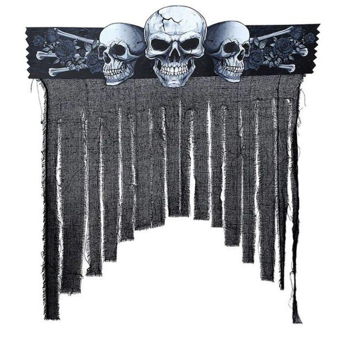 Halloween Türvorhang "Totenköpfe" 90x30cm | Schwarz/Weiß
