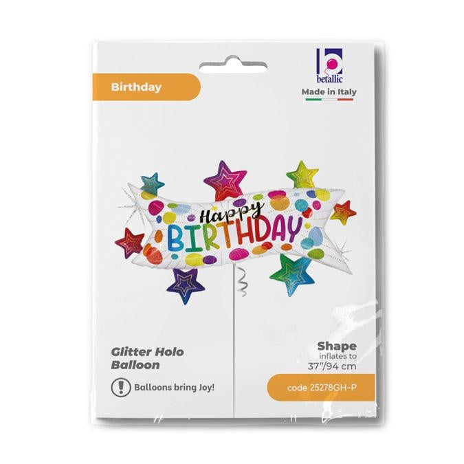 Shape Folienballon Birthday Banner Stars | 94cm