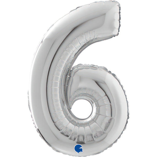 Riesenzahl Folienballon 26"/66cm | Silber #6