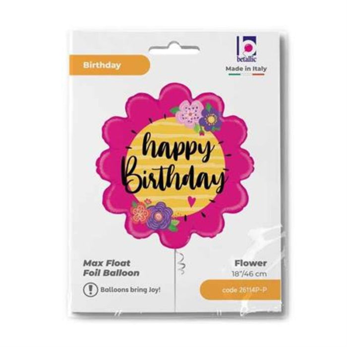 ABC18 Folienballon Blume "Happy Birthday" | 46 cm