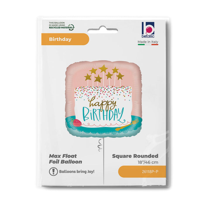 18"/Ø46cm Folienballon Eckig "Happy Birthday" Kuchen