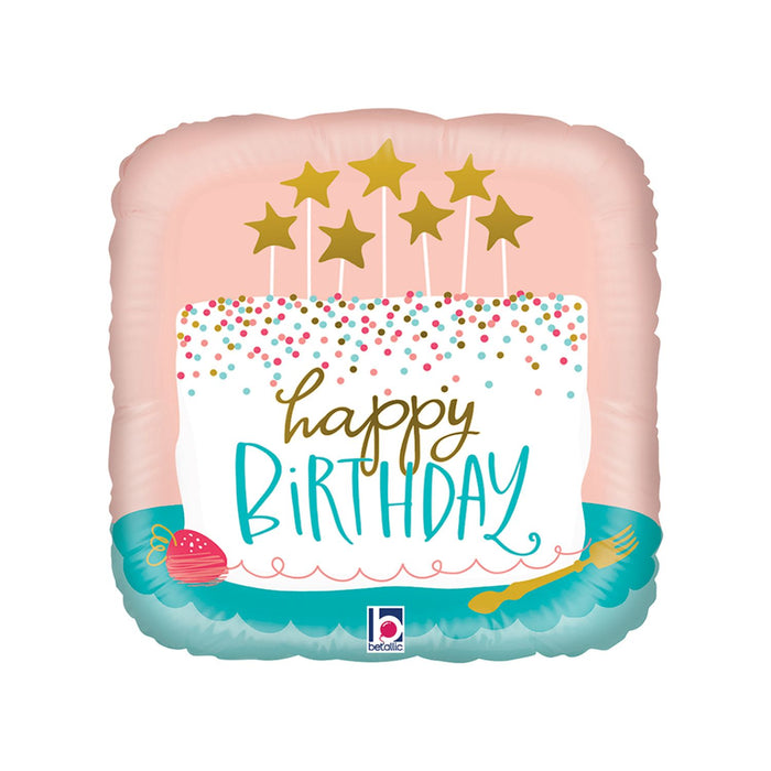 18"/Ø46cm Folienballon Eckig "Happy Birthday" Kuchen