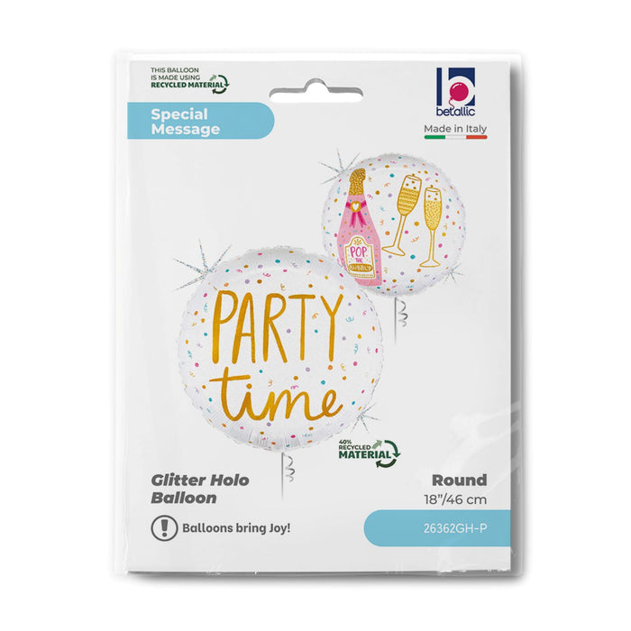 18"/Ø46cm Folienballon "Party time" Holografisch