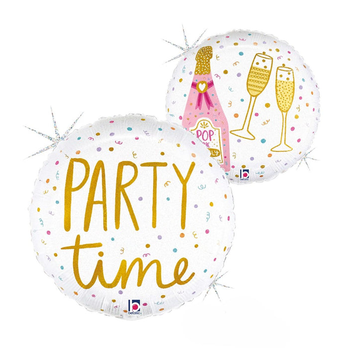 18"/Ø46cm Folienballon "Party time" Holografisch