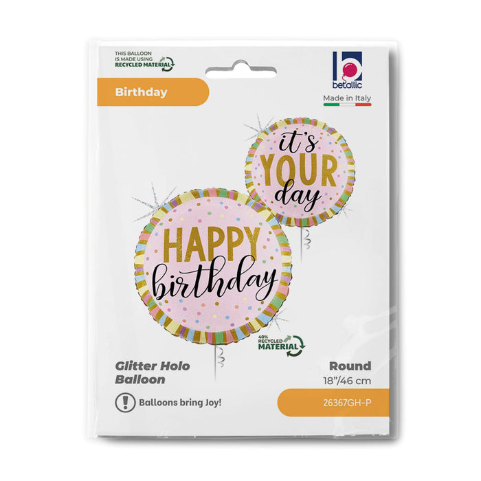 18"/Ø46cm Folienballon Happy Birthday - It`s your day Holo