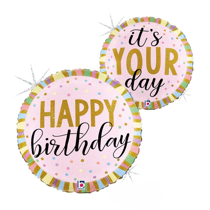 18"/Ø46cm Folienballon Happy Birthday - It`s your day Holo
