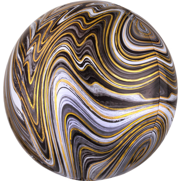 ABC 3D Orbz Folienballon "Marblez" Schwarz Gold | 38 x 40 cm