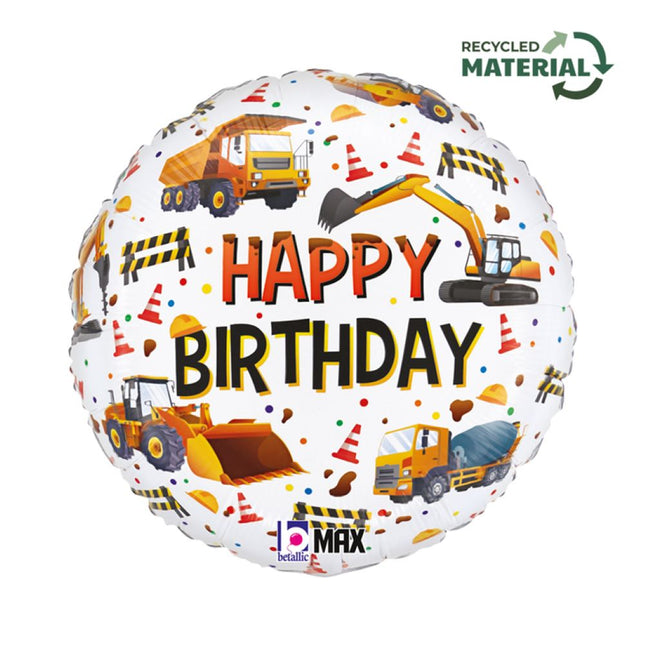 ABC18 Folienballon Baustelle "Happy Birthday" | 46 cm