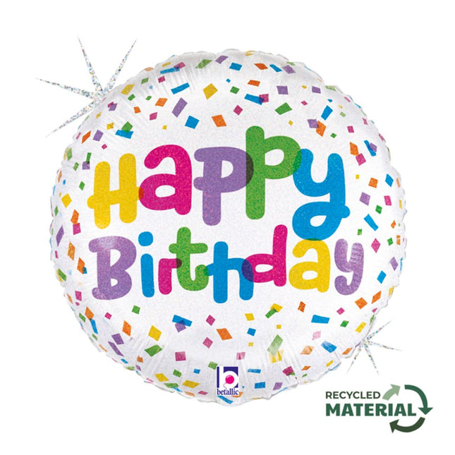ABC18 Folienballon Confetti "Happy Birthday" | 46 cm
