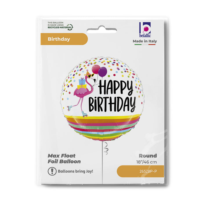 ABC18 Folienballon Flamingo "Happy Birthday"  | Ø 46 cm