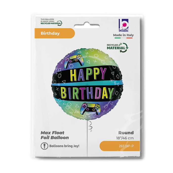 ABC18 Folienballon Game Controller "Happy Birthday"  | Ø 46 cm