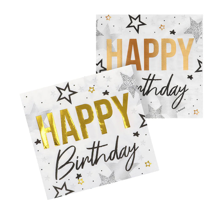 „Happy Birthday“ 20 Servietten 33x33cm | Gold Schwarz