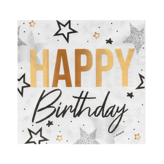 „Happy Birthday“ 20 Servietten 33x33cm | Gold Schwarz