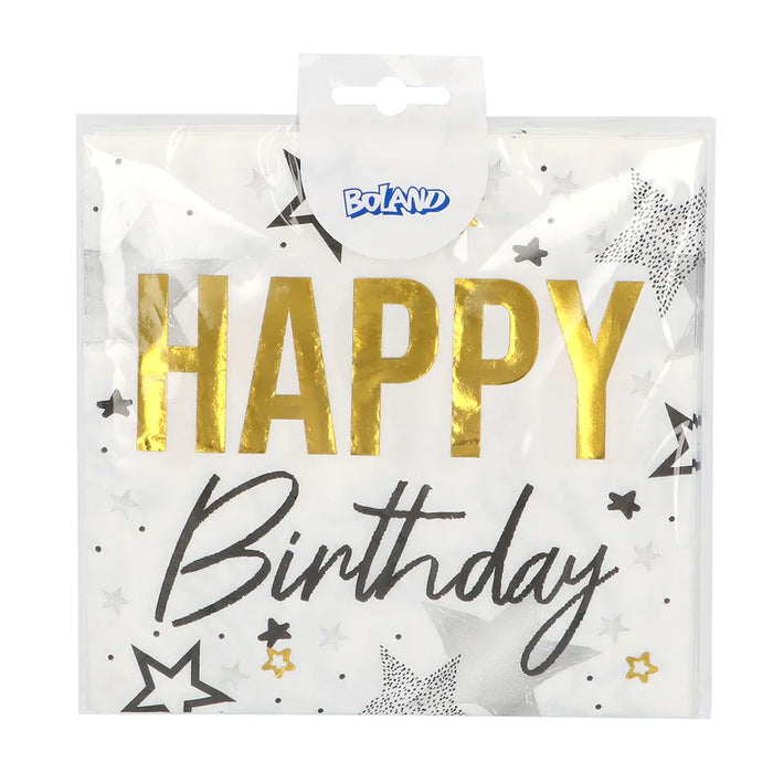 „Happy Birthday“ 20 Servietten 33x33cm | Gold Schwarz