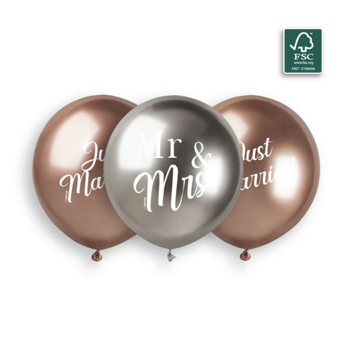 Latexballon 48 cm Mr&Mrs + Just Married Roségold Silber | 3 Stück