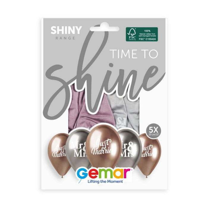 Latexballon 33 cm Mr&Mrs + Just Married Roségold Silber | 5 Stück