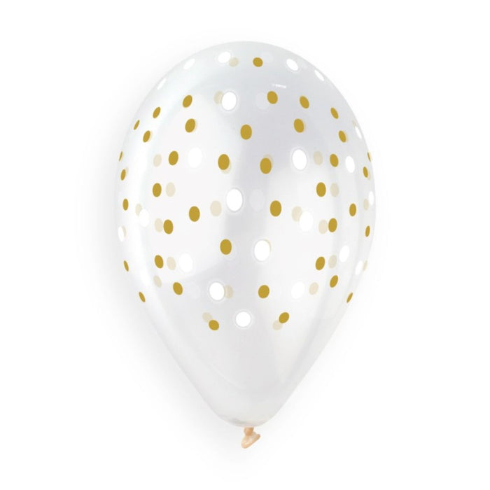 Latexballon 33 cm Golden Dots Weiß Gold | 5 Stück