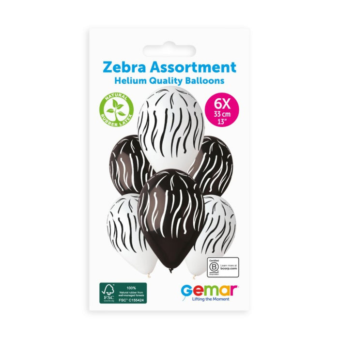 Latexballon 33 cm Zebra | 6 Stück