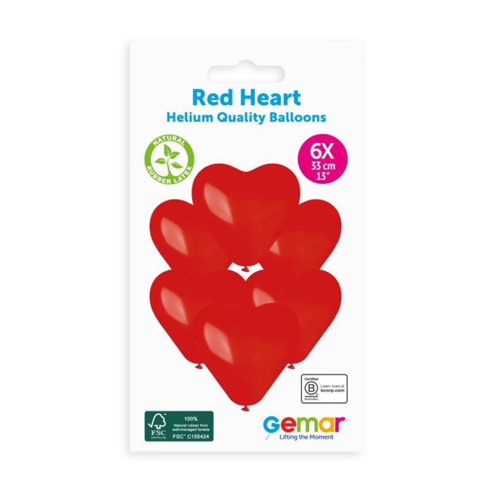 Latexballon Herz 30 cm Rot | 6 Stück