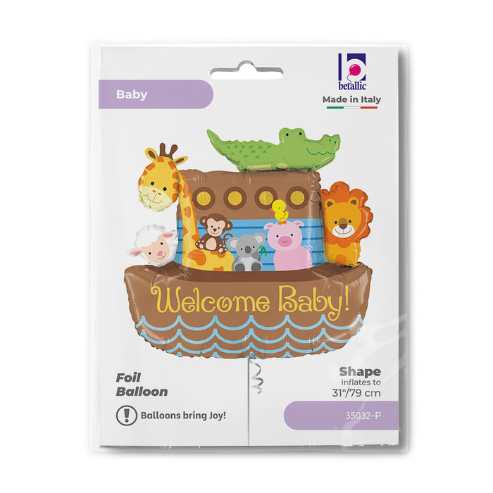 Shape Folienballon "Welcome Baby" Arche mit Tieren | 94 cm