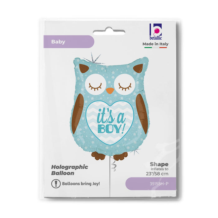 Shape Folienballon Eule "It`s a Boy!" Holografisch | 66 cm