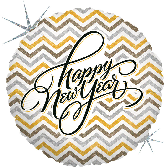 18"/Ø46cm Folienballon "Happy New Year Chevron" Holo