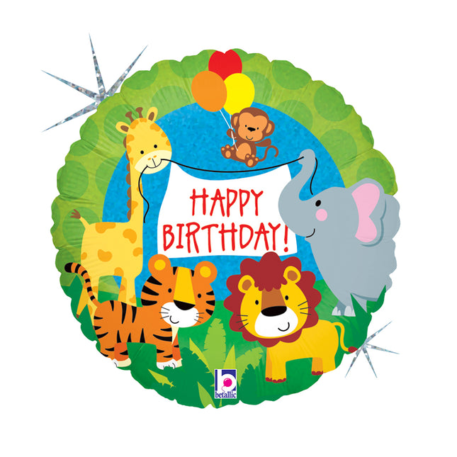 ABC18 Happy Birthday Dschungeltiere Holo/Glitter 46 cm