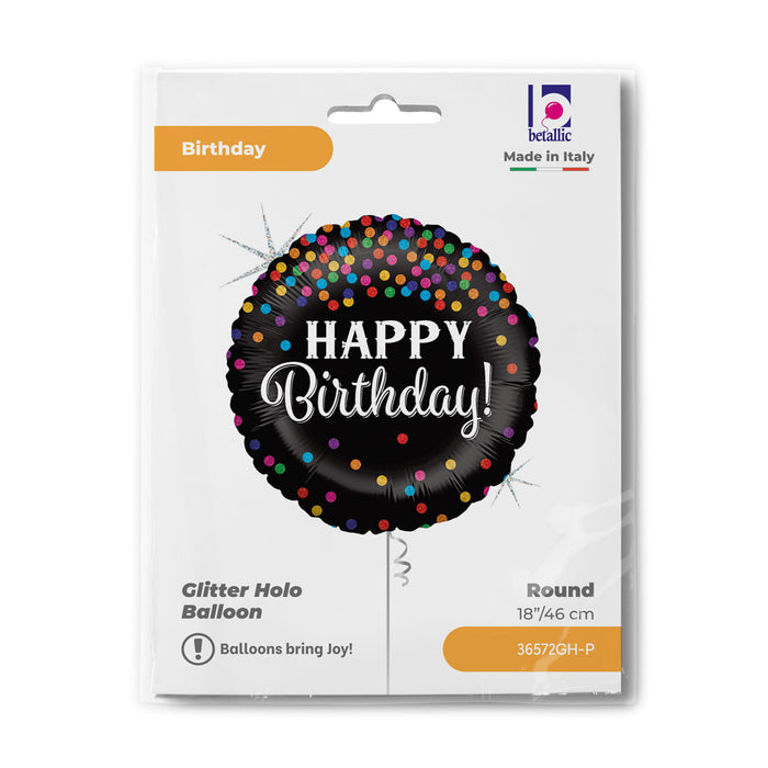 ABC18 Folienballon "Happy Birthday" Glitter Konfetti | Ø 46 cm