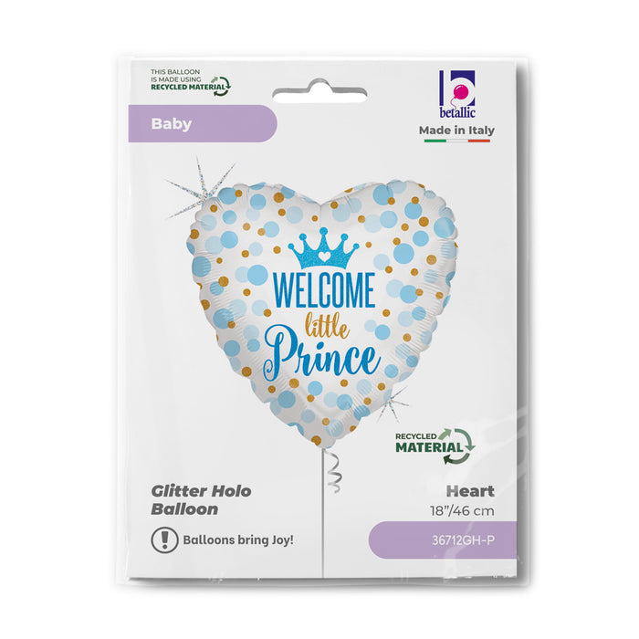 ABC18 Herz Folienballon "Welcome little Prince" Holo | Ø 46 cm