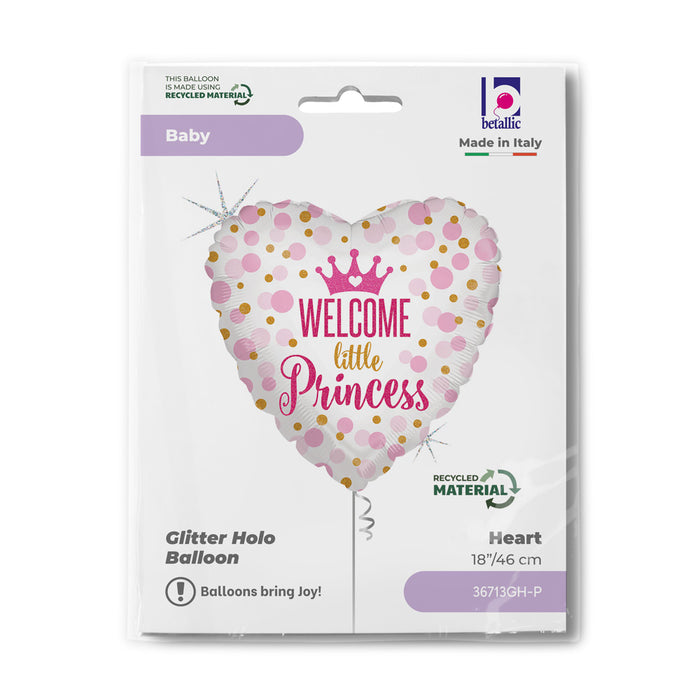 ABC18 Herz Folienballon "Welcome little Princess" Holo | Ø 46 cm