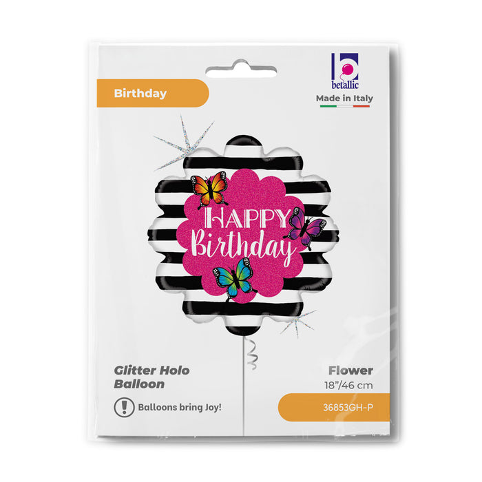 ABC18 Folienballon "Happy Birthday Schmetterlinge" | Ø 46 cm
