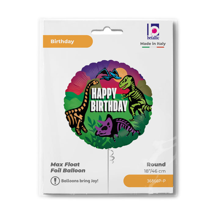 ABC18 Folienballon "Happy Birthday Dinos" | Ø 46 cm